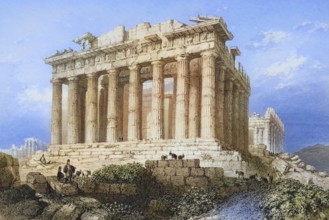 The Parthenon in Athens, Greece, Historical, digitally restored reproduction from a 19th century