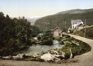 Vinge Hotel, Norway, View from 1885, Historical, digitally restored reproduction from a 19th