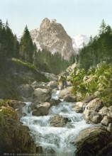 Reichenbach, mit Brunnen und Wetterhorn, Bernese Oberland, Switzerland, Historic, digitally