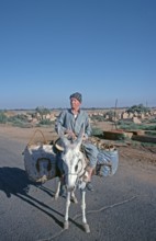 Elderly man on donkey, tourism centre Mut 3, main town El-Qasr of the oasis ad-Dachla, Libyan