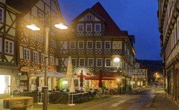 The Lange Straße in the old town centre of Hannoversch Münden with historic half-timbered houses in