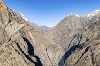 Panj Valley on the Panj River, border river between Tajikistan and Afghanistan, near the village of