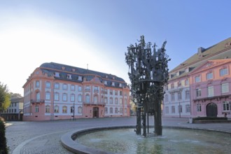 Carnival Fountain by Blasius Spreng 1963 and baroque Osteiner Hof, Bassenheimer Hof, Fool's