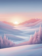 Illustration of a cold winter sunrise, represented by a minimalist gradient of soft pastel pinks