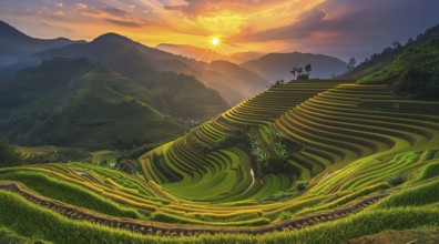 Scenic rice terraces in Asia., AI generated