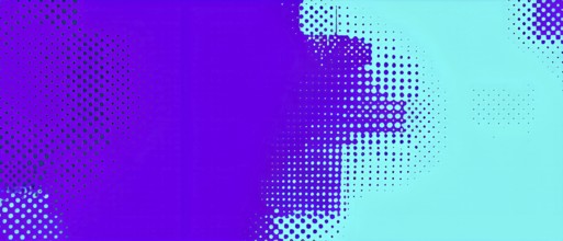 Purple and turquoise halftone pop art background, retro vector design, AI generated