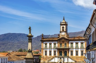 Central square of the city of Ouro Preto with its historic buildings in baroque and colonial style