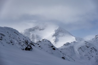 Summit of Monte Cevedale, snow-covered mountain landscape, Ortler Alps, Vinschgau Valley, Italy,