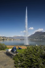 Lakeside promenade, spring, Lugano, Lake Lugano, Lago di Lugano, Ticino, Switzerland, Europe