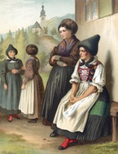 Traditional costumes in Germany around 1820, Tyrol, upper Inn valley, woman in traditional