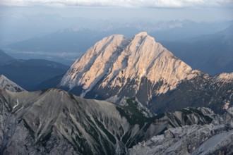 Summit of the Hohe Munde at sunset, Impressive rocky mountain landscape, Mountain panorama from the