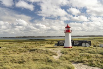 The List West lighthouse on the coast of the Ellenbogen peninsula, List, island of Sylt, district