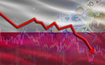 Financial fall of Poland on economy market. Poland financial crisis on economic graph