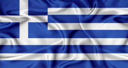 Realistic Greece flag waving. Close up of flag of Greece with cloth texture