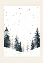 Abstract illustration of a white Christmas card with delicate hand-drawn illustrations, empty space