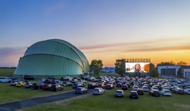 Drive-in cinema at Essen/Mülheim Airport Motor Movies, temporary film screening, at the WDL airship