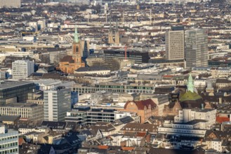 View over the city centre of Düsseldorf, Friedrichstadt, Carlstadt, on the left Johanneskirche,