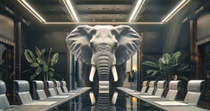 Elephant in the room, a concept of ignoring problems and difficult situations, AI generated