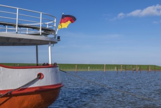 Stern of an excursion boat, Jade Bay, German Bight, North Sea, Lower Saxony, Northern Germany,