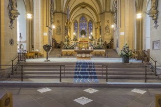 Interior with memorial plaques of the bishops, Paderborn Cathedral, Church, Old Town, Architecture,