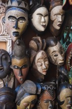 Traditional masks in the medina, faces, handicrafts, oriental, folklore, shop, market, bazaar, flea