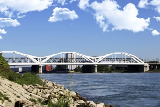 The Rhine at Ludwigshafen photographed from the Parkinsel. In the background is the Konrad Adenauer