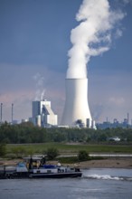 View across the Rhine to the STEAG coal-fired power plant Walsum, Block 10, cooling tower, parts of