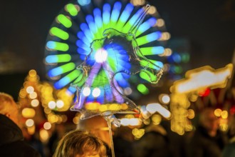 Transparent unicorn-shaped balloon, Christmas market on Königsstraße in the city centre of