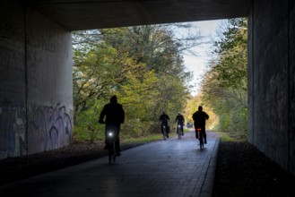 The Grugatrasse, former railway line between Essen and Mülheim an der Ruhr, now cycle path,