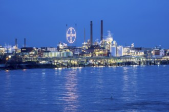 Backdrop of Chempark Leverkusen, Bayer Leverkusen, chemical park, chemical plant, river Rhine,