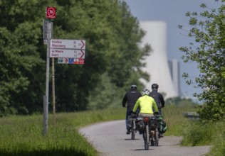 Rhine meadows near Duisburg-Beeckerwerth, footpath, cycle path on the Rhine dyke, cycle path