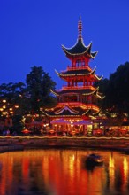 Denmark, Copenhagen, amusement park Tivoli, Chinese pagoda, night shot, Hamburg, Hamburg, Federal