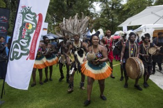 Dancers in front of the Kenya stand at the Federal President's Citizens' Festival in Bellevue