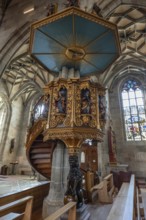 Pulpit, 17th century, of the Heilig-Kreuz-Münster, 15th century, Rottweil, Baden-Württemberg,