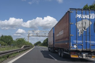 Truck passes through a toll check on the motorway, Bavaria, Germany, Europe