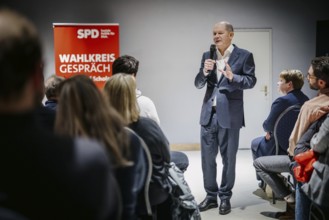 Olaf Scholz (SPD), Federal Chancellor, recorded during a public discussion in Stahnsdorf,