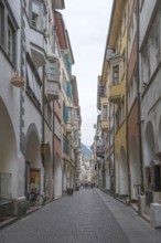 Historic arcade in the old town centre of Bolzano, South Tyrol, Italy, Europe