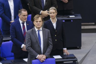 (L-R) Tino Chrupalla, Federal Chairman of the AfD (Alternative for Germany), Bernd Baumann, and