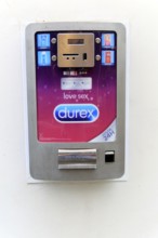 Wall mounted Durex condom 24 hour contraceptive machine, Caceres, Extremadura, Spain, Europe