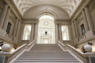 View of the renovated central staircase of the Berlin State Library in the Unter den Linden