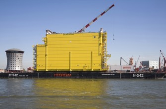 Construction of Dolwin Alpha converter platform station for offshore North Sea wind industry, Port