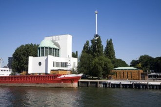 Cargo ship 'Ilka' moored by Euromast tower, Port of Rotterdam, Netherlands