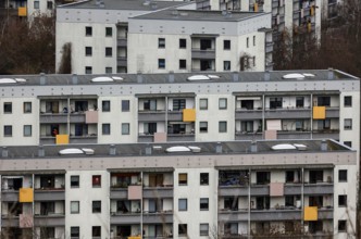 View of high-rise buildings and apartment blocks in the Berlin district of Marzahn-Hellersdorf,