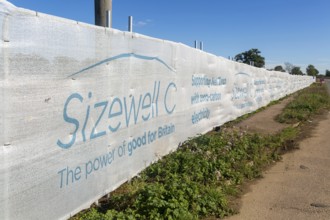 Sizewell C power station construction site screen for staff park and ride site, Wickham Market,