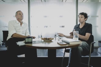 (R-L) Virologist Christian Drosten and journalist Georg Mascolo, recorded during an interview in