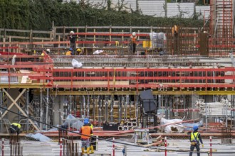 Large construction site in Düsseldorf, construction of condominium North Rhine-Westphalia, Germany,