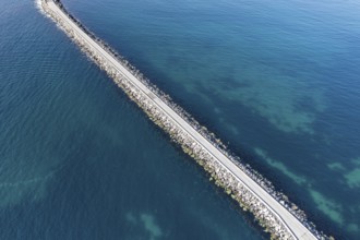 Aerial view, detail of bridge connecting islands at the norwegian coast, Norway, Europe