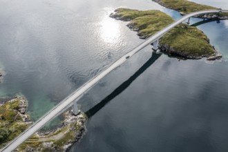 Aerial view of bridge connecting islands at the norwegian coast, Norway, Europe