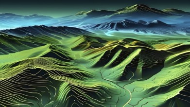 Abstract topographic map contour with complex terrain patterned, AI generated