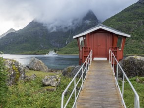 Cabin on the campsite at Raften at the Raftsund, the waterway between Lofoten and Vesteralen,